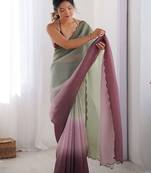 Green women ombre embroidered chiffon saree