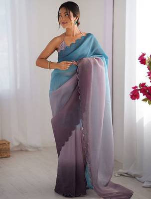 Blue embellished ethnic embroidered saree 1
