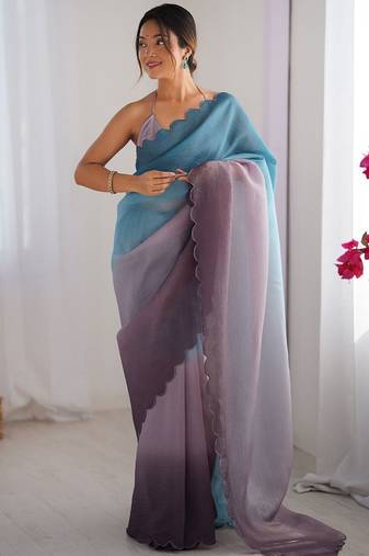 Blue embellished ethnic embroidered saree