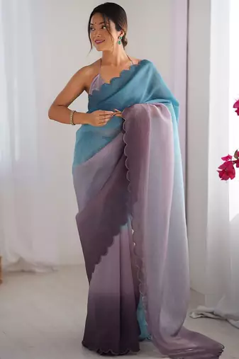 Blue embellished ethnic embroidered saree