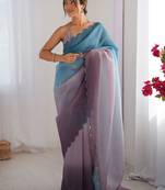 Blue embellished ethnic embroidered saree