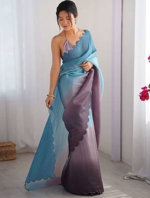 Blue embellished ethnic embroidered saree 2