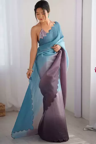 Blue embellished ethnic embroidered saree