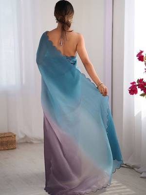Blue embellished ethnic embroidered saree 3