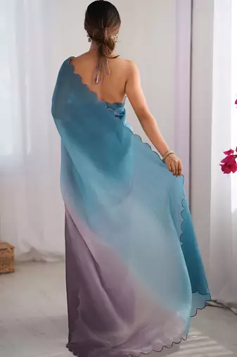 Blue embellished ethnic embroidered saree