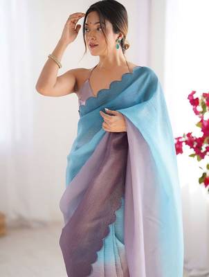 Blue embellished ethnic embroidered saree 4