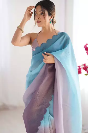 Blue embellished ethnic embroidered saree