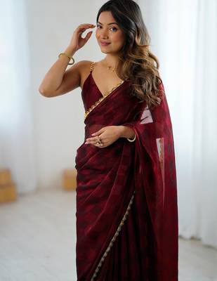 Burgundy burgundy embellished  chiffon sarees 1