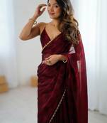 Burgundy burgundy embellished  chiffon sarees