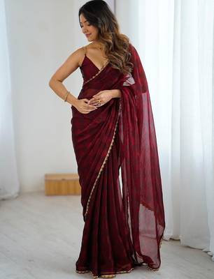 Burgundy burgundy embellished  chiffon sarees 2
