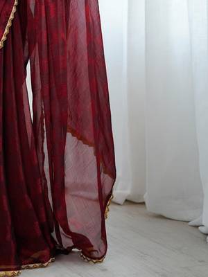 Burgundy burgundy embellished  chiffon sarees 4