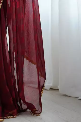 Burgundy burgundy embellished  chiffon sarees