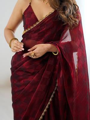 Burgundy burgundy embellished  chiffon sarees 5