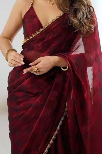 Burgundy burgundy embellished  chiffon sarees