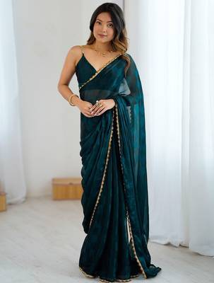 Teal teal embellished  chiffon sarees 1