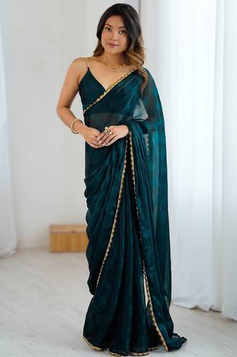 Teal teal embellished  chiffon sarees