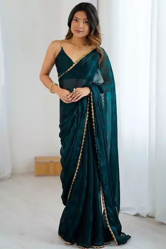 Teal teal embellished  chiffon sarees