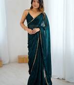 Teal teal embellished  chiffon sarees