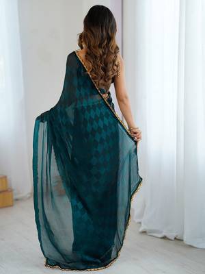 Teal teal embellished  chiffon sarees 2