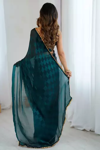 Teal teal embellished  chiffon sarees