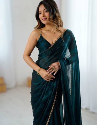 Teal teal embellished  chiffon sarees 3