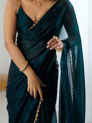 Teal teal embellished  chiffon sarees 4