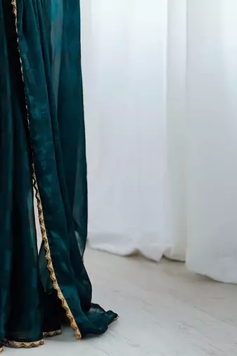 Teal teal embellished  chiffon sarees