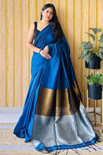Teal  cotton saree with blouse piece