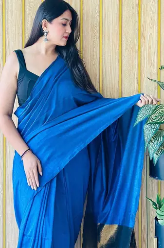 Teal  cotton saree with blouse piece