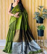 Green colourblocked  cotton saree
