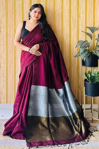 Burgundy  cotton saree with blouse piece