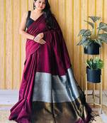 Burgundy  cotton saree with blouse piece