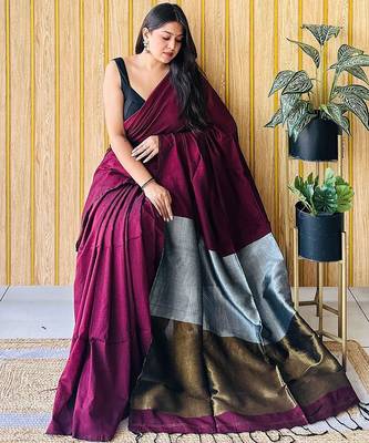 Burgundy  cotton saree with blouse piece 3