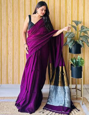 Purple colourblocked  cotton saree 3