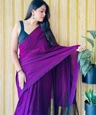 Purple colourblocked  cotton saree 4