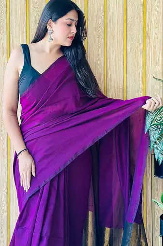 Purple colourblocked  cotton saree