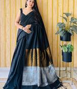 Black colourblocked  cotton saree
