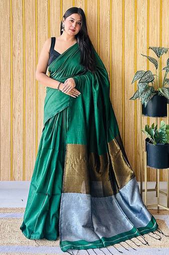 Green women colourblocked  cotton saree