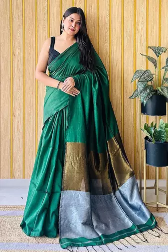 Green women colourblocked  cotton saree