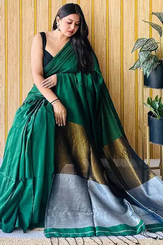 Green women colourblocked  cotton saree
