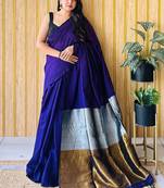 Blue women  cotton khadi saree with blouse