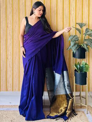 Blue women  cotton khadi saree with blouse 2