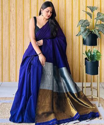 Blue women  cotton khadi saree with blouse 3