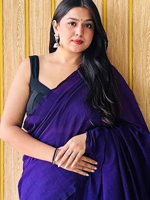 Blue women  cotton khadi saree with blouse 4