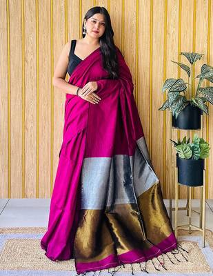 Burgundy  cotton khadi saree 1