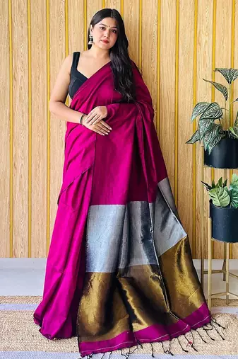 Burgundy  cotton khadi saree