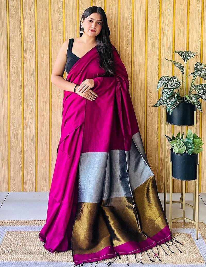 Burgundy  cotton khadi saree