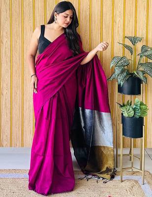 Burgundy  cotton khadi saree 2