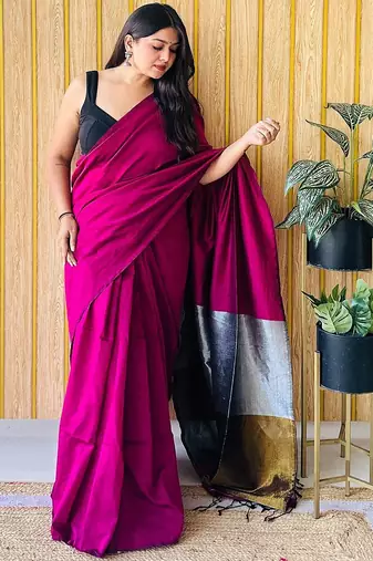 Burgundy  cotton khadi saree