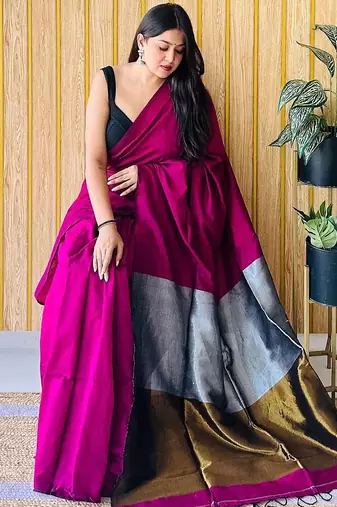 Burgundy  cotton khadi saree